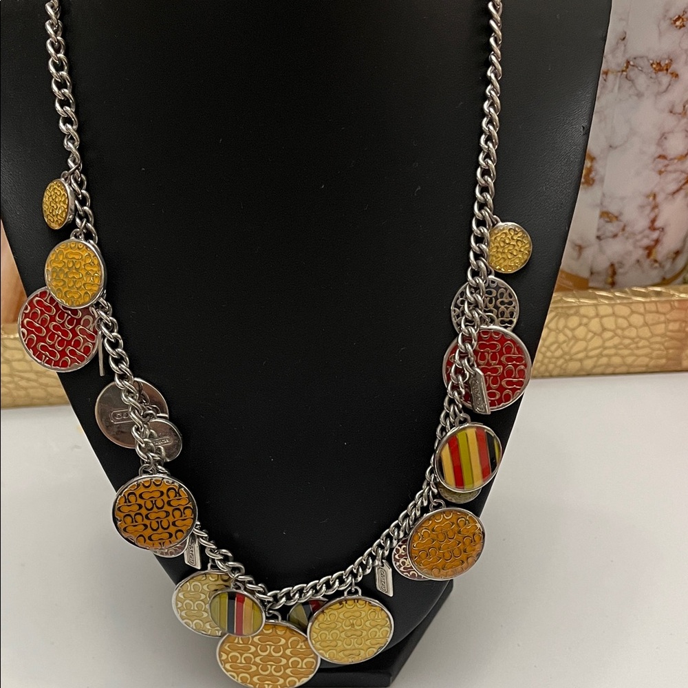 Vintage Coach  Red and Yellow Patterned Necklace
